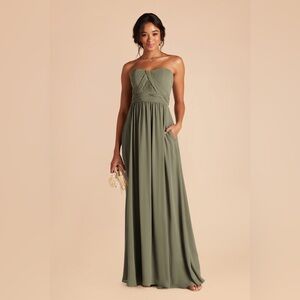 NWT Birdy Grey Grace Convertible Chiffon Slit Dress Moss Green Sz XS